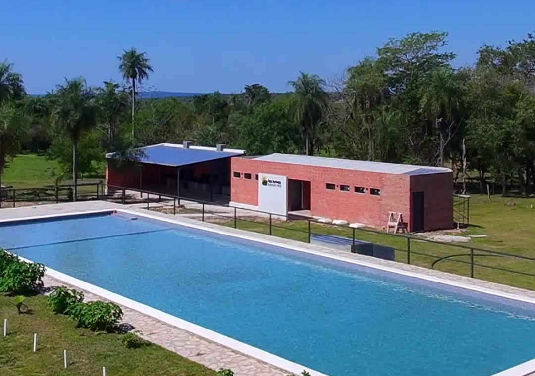Vista aérea de la piscina y el área social